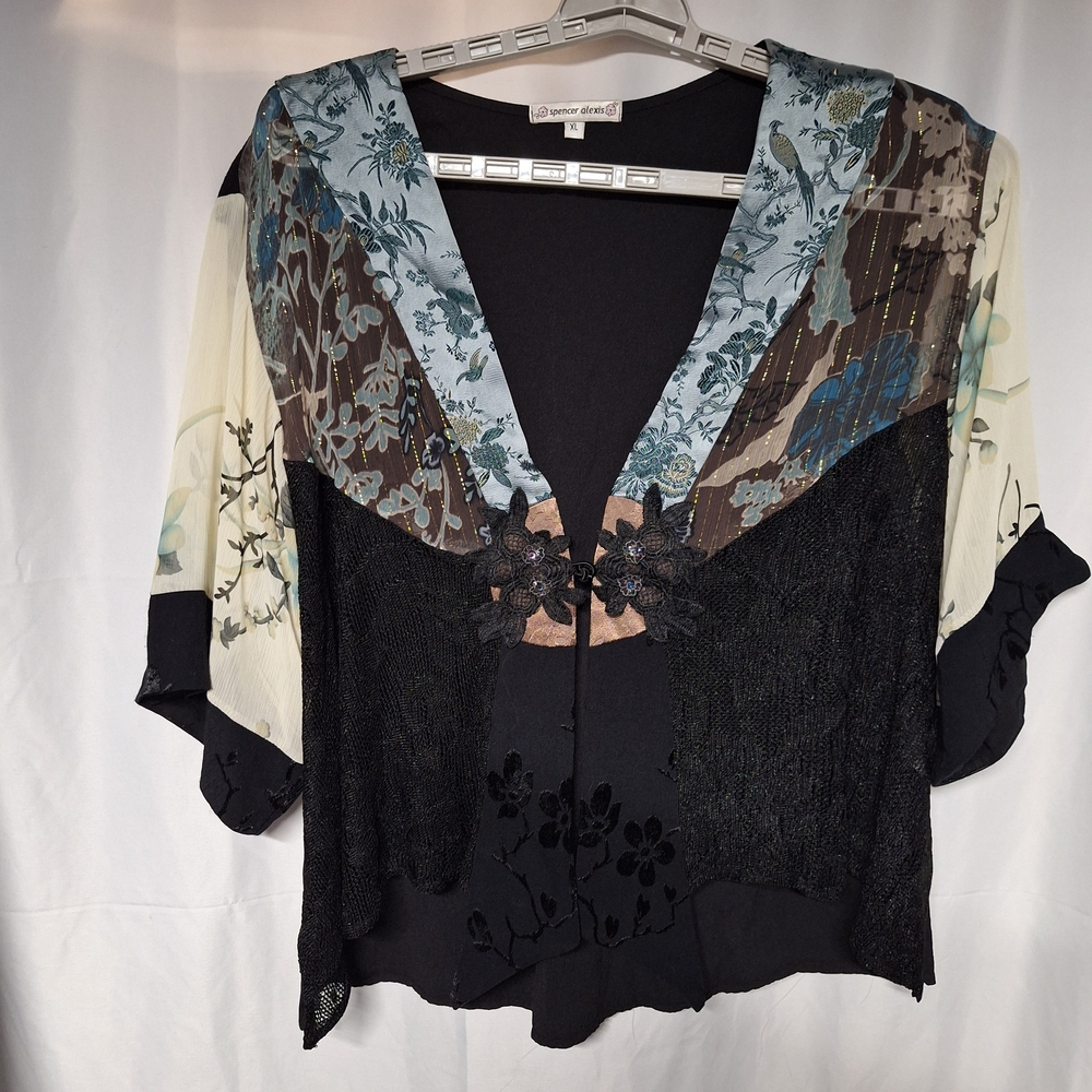 Artisan Crafted Floral Patchwork Blouse/ Cardigan - image 1